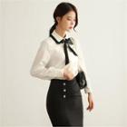 Tall Size: Contrast-trim Tie-neck Blouse