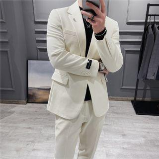 Set: Applique Single-button Blazer + Dress Pants