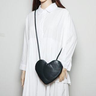 Faux Leather Heart Crossbody Bag Black - One Size