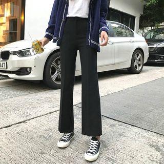 Plain Cropped Straight-leg Dress Pants