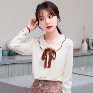 Polo-neck Bow Cardigan