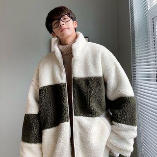 Color Block Faux-shearling Zip Jacket