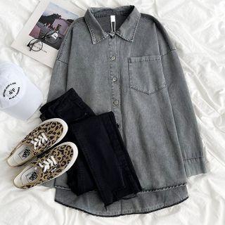 Long-sleeve Denim Shirt Shirt - One Size