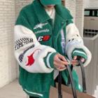 Long-sleeve Embroidered Printed Faux Wool Jacket