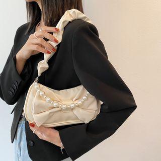 Shirred Strap Bow Shoulder Bag