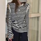 Long-sleeve Striped Cutout T-shirt Stripes - Black & White - One Size