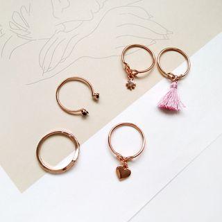 Set: Alloy Ring / Open Ring (assorted Designs) Set Of 5 - Ring - One Size