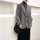 Check Loose-fit Blazer / Plain Skirt / Plain Turtleneck Long-sleeve Top