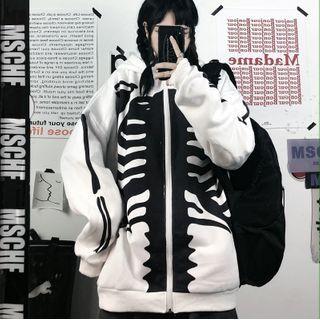 Skeleton Print Hooded Zip Jacket