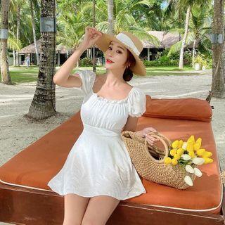Short-sleeve Square-neck Swimdress