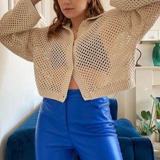 Long Sleeve Crochet Knit Cropped Cardigan