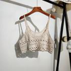 Cropped Crochet Cut-out Knit Camisole Top