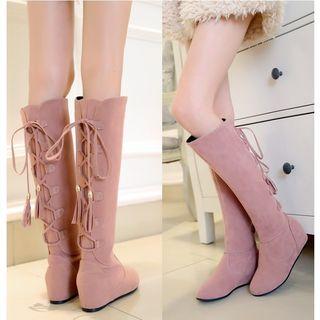 Faux Suede Lined Hidden Wedge Tall Boots
