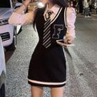 Set: Shirt + Tie + Sleeveless Knit Dress 4870 - Set - Black & White - One Size