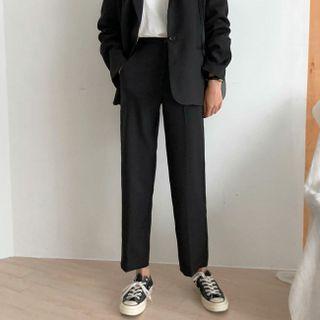 High-waist Plain Cropped Shift Wide-leg Pants / Fleece-lined  Wide-leg Pants