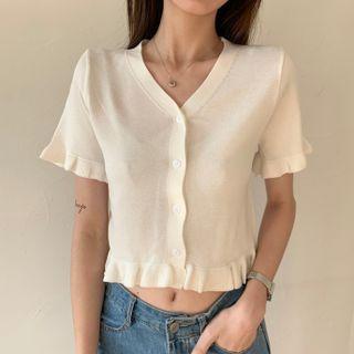 Short-sleeve Ruffled Cardigan