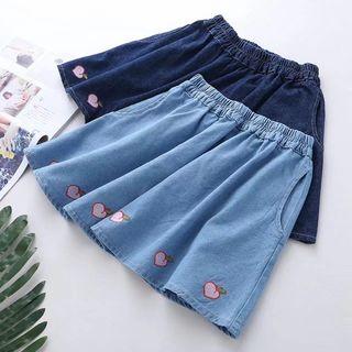 Embroidered Peach A-line Mini Skirt