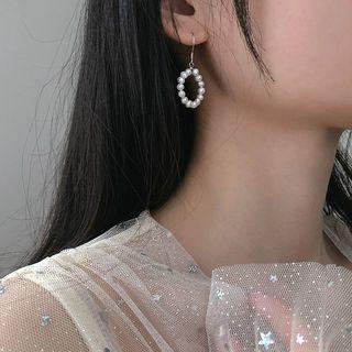 925 Sterling Silver Faux Pearl Hoop Dangle Earring 1 Pair - Earring - Faux Pearl - Hoop - One Size