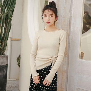 Ruffled-trim Drawstring Knit Top