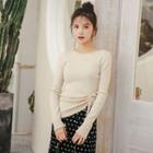 Ruffled-trim Drawstring Knit Top