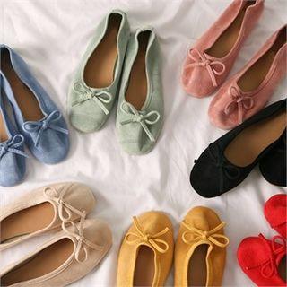 Beribboned Colored Faux-suede Flats