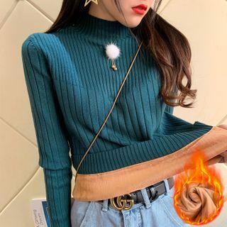 Fleece-lined Ribbed Semi High-neck Top