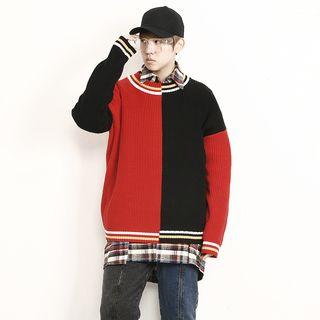 Two-tone Oversized Wool Blend Sweater