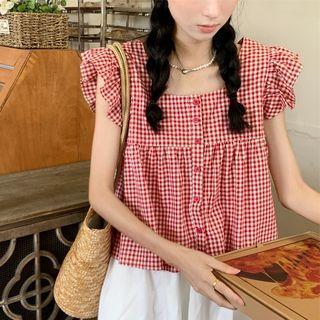 Sleeveless Gingham Check Flowy Top
