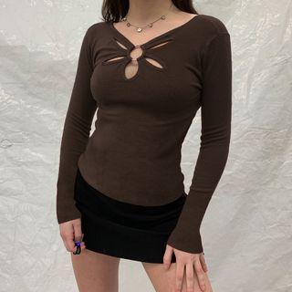 O-ring Cutout Long Sleeve Skinny Top