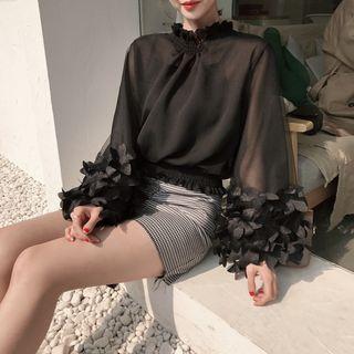 Set: Petal Detail Long-sleeve Sheer Top + Camisole