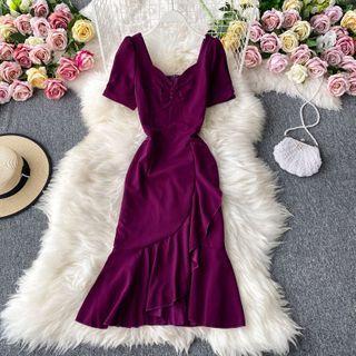 Square-neck Ruffle Mermaid Dress