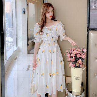 Off-shoulder Embossed A-line Dress