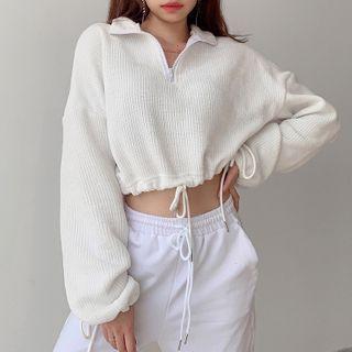 Half-zip Ribbed Drawstring Pullover