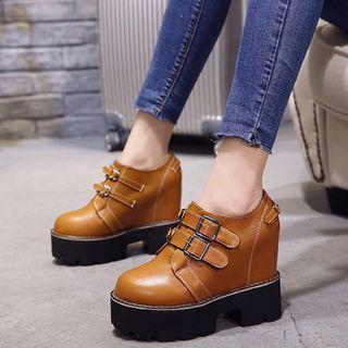 Faux-leather Buckled Hidden Heel Sneakers