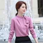 Long-sleeve Tie-neck Blouse / Wide-leg Dress Pants / Mini Fitted Skirt