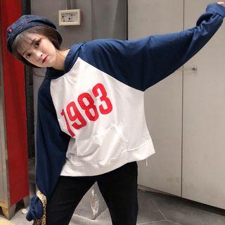 Color Block Number Printed Hoodie