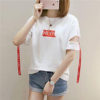 Lettering Cutout Short-sleeve Top