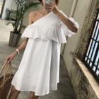 Short-sleeve One-shoulder Ruffle Dress