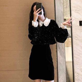 Long-sleeve Sequin Mini Sheath Dress