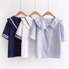 Frill Trim Sailor Collar Short Sleeve T-shirt