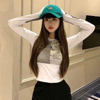 Long-sleeve Print T-shirt Gray & White - One Size