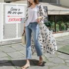 V-neck 3/4 Sleeve Leaf Print Midi Dress