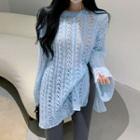 Cut-out Slit Long-sleeve Sweater Blue - One Size