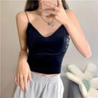 Padded Cropped Velvet Camisole Top