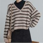 Chevron Stripe Sweater / Mock-turtleneck Long-sleeve T-shirt