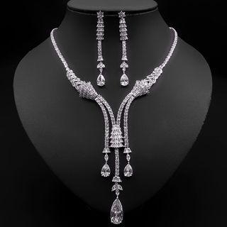 Rhinestone Fringed Alloy Necklace / Dangle Earring / Set