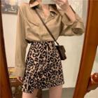 Plain Loose-fit Blouse / Leopard A-line Skirt