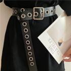 Faux Leather Belt Cutout Belt - Square Buckle - Black - One Size