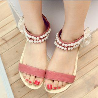 Flower-accent Faux-pearl Flat Sandals