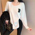 Long-sleeve Round-neck Lettering Loose-fit Top